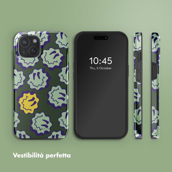 Selencia Cover posteriore Vivid con MagSafe Apple iPhone 15 - Wavy Smiley Green