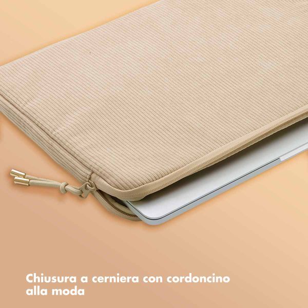 Selencia Cover per laptop in velluto a coste 13-14 pollici - Laptopsleeve - Beige