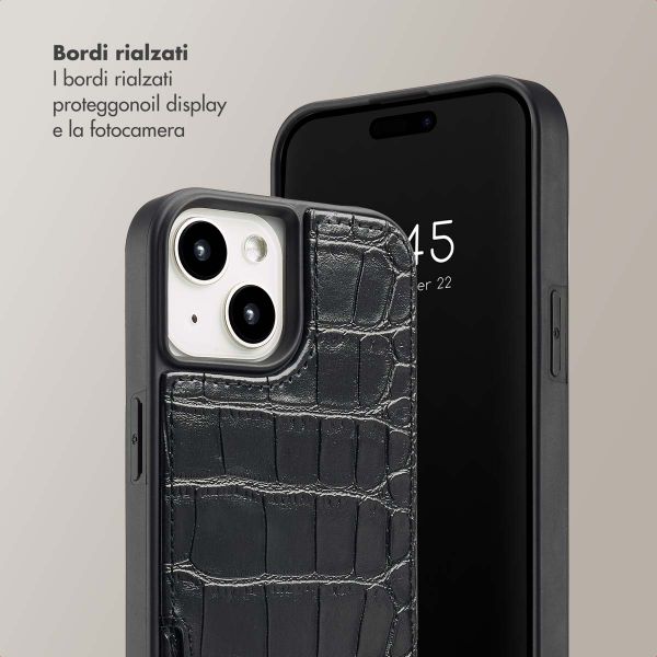 Selencia Cover per telefono Nova Croco con cordino e portacarte Apple iPhone 15 - Nero