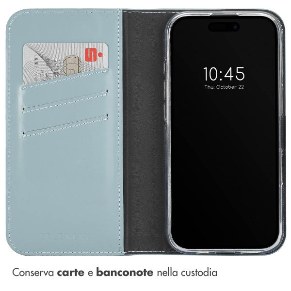 Selencia Cover a libro in vera pelle Apple iPhone 16 Pro Max - Air Blue