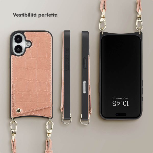 Selencia Cover per telefono Nova Croco con cordino e portacarte Apple iPhone 16 - Old Pink