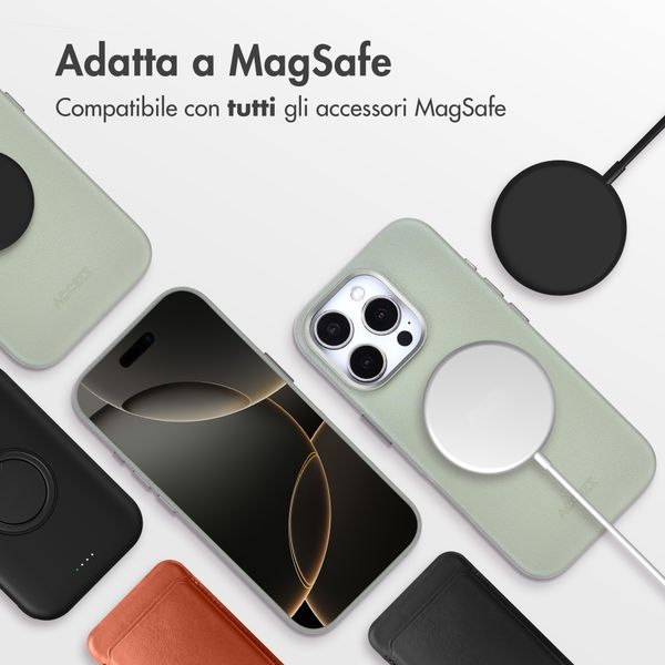 Accezz Cover in Pelle con MagSafe Apple iPhone 16 Pro - Light Grey