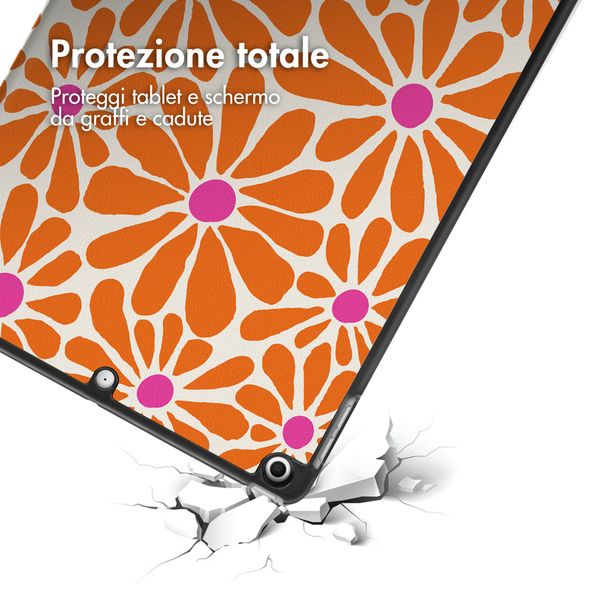 imoshion Cover Trifold Design Apple iPad 9 (2021) 10.2 pollici / iPad 8 (2020) 10.2 pollici / iPad 7 (2019) 10.2 pollici - Orange Flower Connect