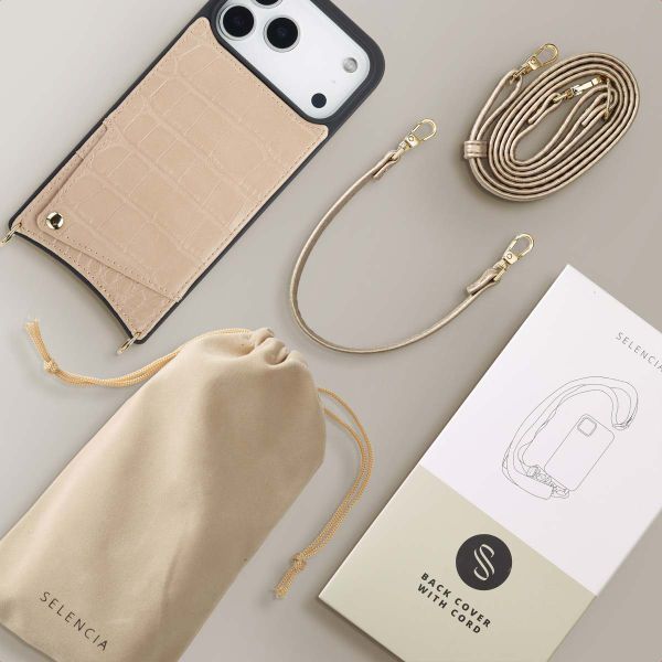 Selencia Cover per telefono Nova Croco con cordino e portacarte Apple iPhone 17 Pro Max - Beige
