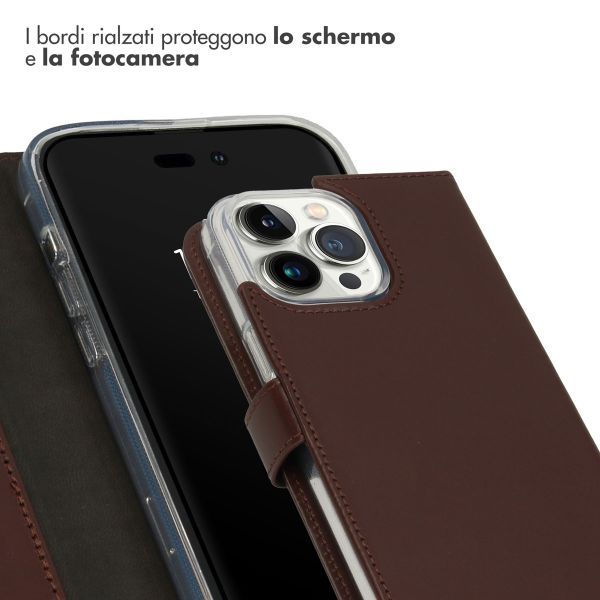 Selencia Cover a libro in vera pelle Apple iPhone 14 Pro Max - Marrone