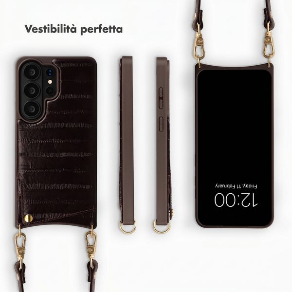 Selencia Nova cover posteriore in vera pelle con portacarte Samsung Galaxy S26 Ultra - Dark Chocolate