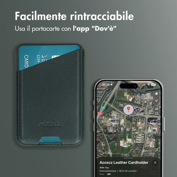 Accezz Portacarte in pelle magnetico - Compatibile con Apple Find My - Cedar Green