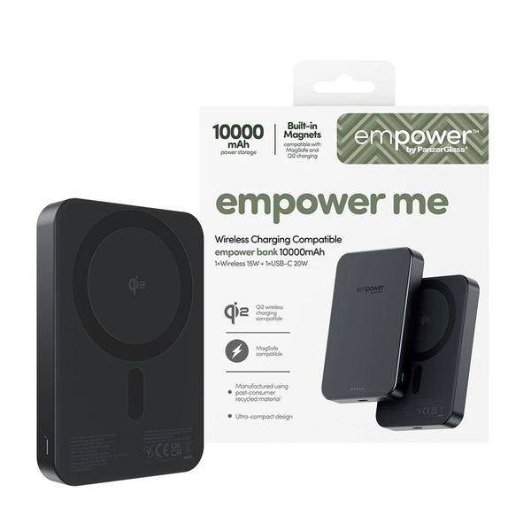 Empower by PanzerGlass Empower Bank Powerbank 10.000 mAh - Powerbank wireless - MagSafe e Qi2 - Space Black