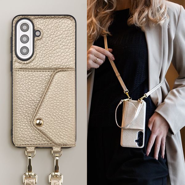 Selencia Cover per telefono Sera con cordino e portacarte a busta Samsung Galaxy A57 (5G) - Champagne