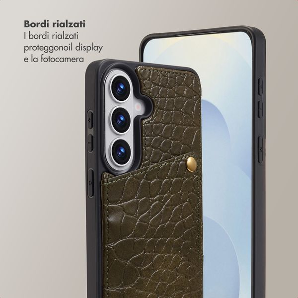 Selencia Cover per telefono Nova Croco con cordino e portacarte Samsung Galaxy S26 - Dark Olive
