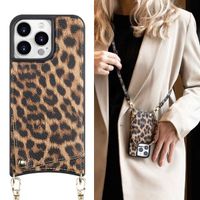 Selencia Cover per telefono Nova con cordino e portacarte Apple iPhone 15 Pro Max - Leopard