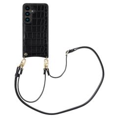 Selencia Cover per telefono Nova Croco con cordino e portacarte Samsung Galaxy S24 - Nero