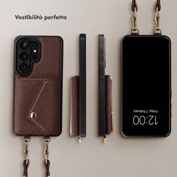 Selencia Cover per telefono Sera con cordino e portacarte a busta Samsung Galaxy S26 Ultra - Chocolate Brown