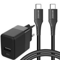 Accezz Caricatore da parete con cavo da USB-C a USB-C - Caricatore - 20 Watt - 1 metro - Nero