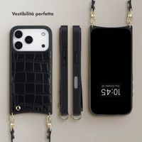 Selencia Cover per telefono Nova Croco con cordino e portacarte Apple iPhone 17 Pro - Nero