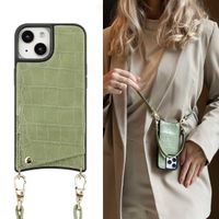 Selencia Cover per telefono Nova Croco con cordino e portacarte Apple iPhone 15 - Sage Green