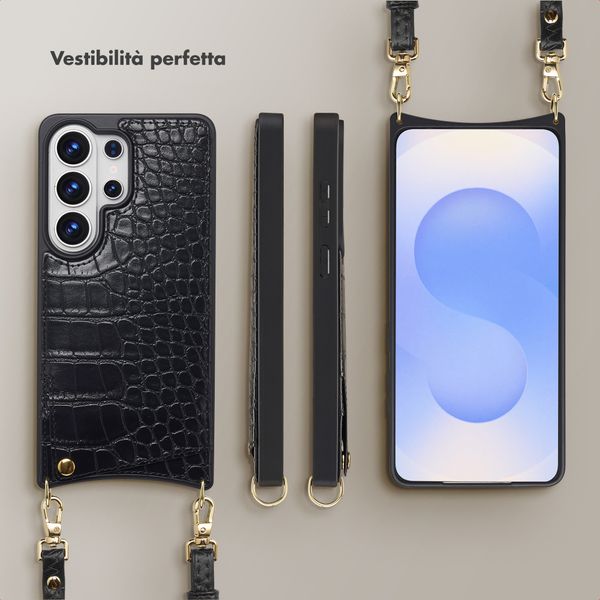 Selencia Cover per telefono Nova Croco con cordino e portacarte Samsung Galaxy S26 Ultra - Nero