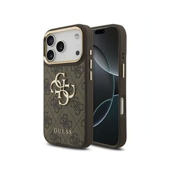 Guess Cover Posteriore con Logo 4G in Metallo Apple iPhone 18 Pro / 17 Pro - Marrone