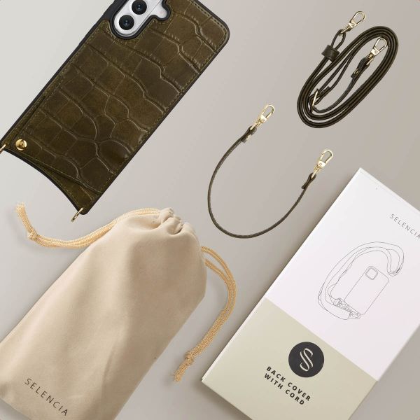 Selencia Cover per telefono Nova Croco con cordino e portacarte Samsung Galaxy A56 - Dark Olive