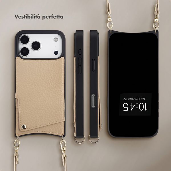 Selencia Cover per telefono Nova con cordino e portacarte Apple iPhone 18 Pro Max / 17 Pro Max - Beige