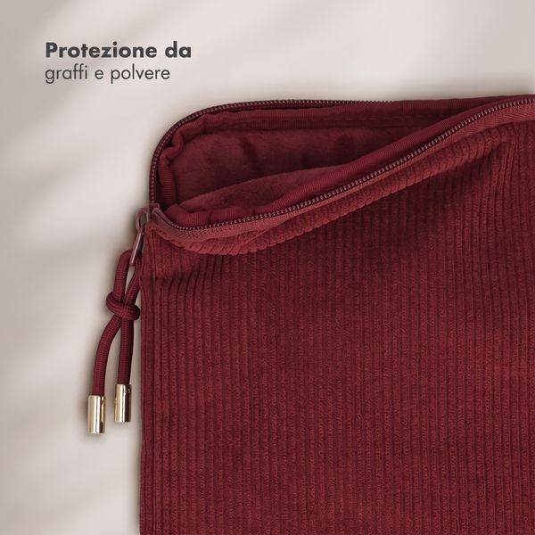 Selencia Cover per laptop in velluto a coste 13-14 pollici - Sleeve per laptop - Deep Burgundy