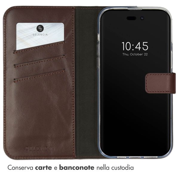 Selencia Cover a libro in vera pelle Apple iPhone 14 Pro Max - Marrone