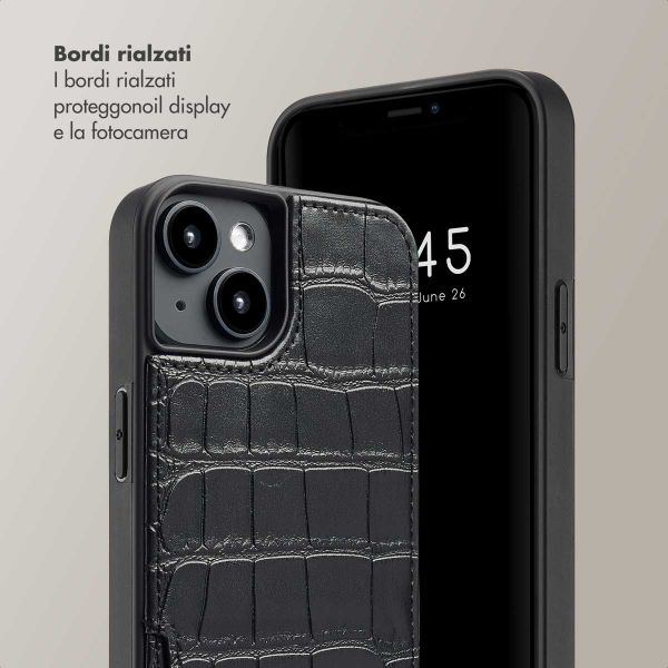 Selencia Cover per telefono Nova Croco con cordino e portacarte Apple iPhone 14 / 13 - Nero