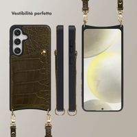 Selencia Cover per telefono Nova Croco con cordino e portacarte Samsung Galaxy S25 / S24 - Dark Olive