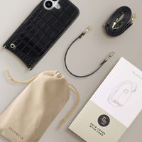 Selencia Cover per telefono Nova Croco con cordino e portacarte Apple iPhone 16 - Nero