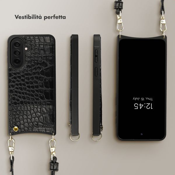 Selencia Cover per telefono Nova Croco con cordino e portacarte Samsung Galaxy A37 (5G) - Nero