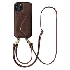 Selencia Cover per telefono Sera con cordino e portacarte a busta Apple iPhone 12 (Pro) - Chocolate Brown