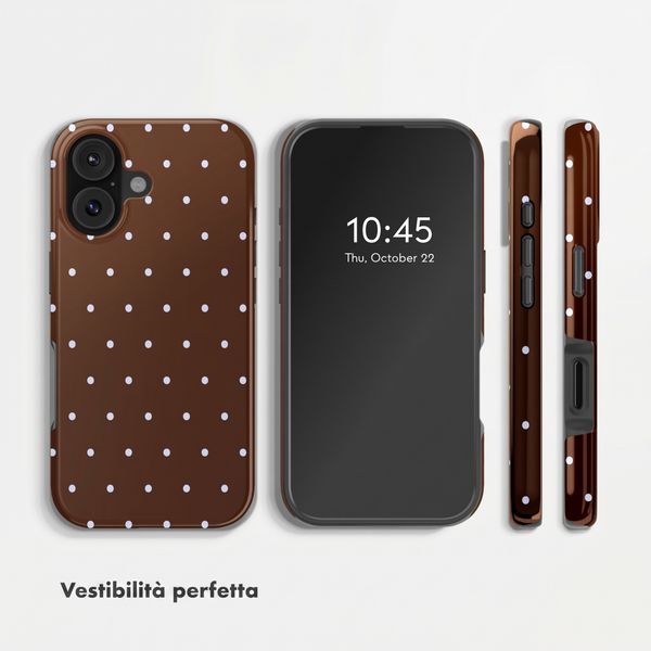 Selencia Cover posteriore Vivid con MagSafe Apple iPhone 16 - Happy Dots Chocolate