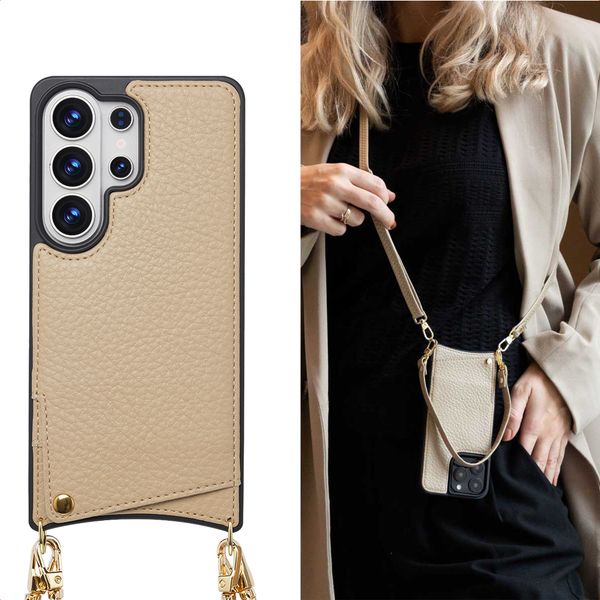 Selencia Cover per telefono Nova con cordino e portacarte Samsung Galaxy S26 Ultra - Beige