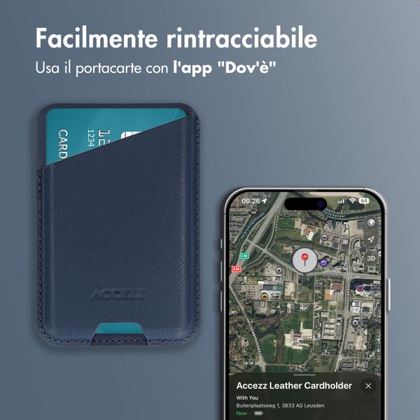 Accezz Portacarte in pelle magnetico - Compatibile con Apple Find My - Nightfall Blue