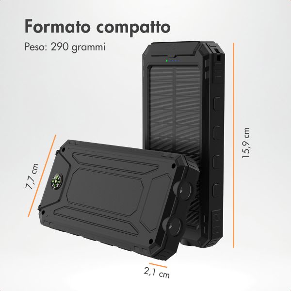 imoshion Powerbank solare da 10.000 mAh – powerbank wireless a energia solare – Quick Charge e Power Delivery – Nero