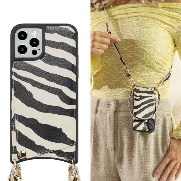 Selencia Cover per telefono Nova con cordino e portacarte Apple iPhone 12 (Pro) - Zazzy Zebra