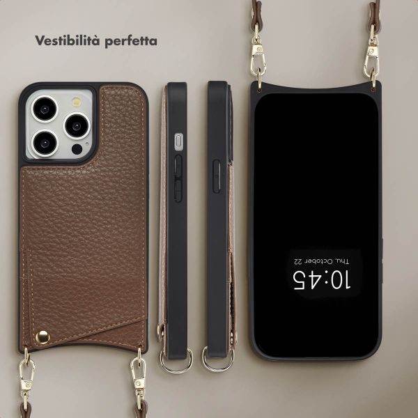 Selencia Cover per telefono Nova con cordino e portacarte Apple iPhone 14 Pro - Mocha Brown