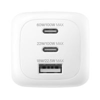 Belkin BoostCharge Pro caricatore GaN a 3 porte 100 W con set di adattatori da viaggio - Bianco