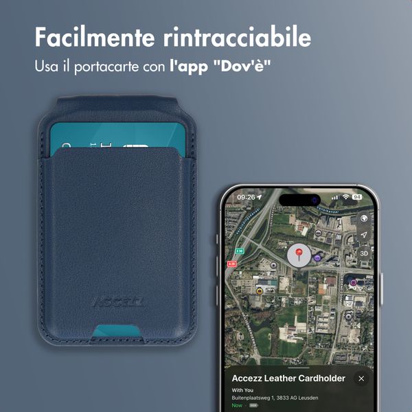 Accezz Portafoglio in pelle magnetico con supporto - Compatibile con Apple Find My - Nightfall Blue