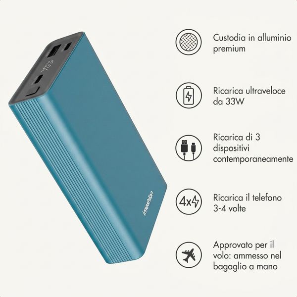 imoshion Powerbank in alluminio Ultra Series 20.000 mAh - Ricarica rapida fino a 33 watt - Petrol Green