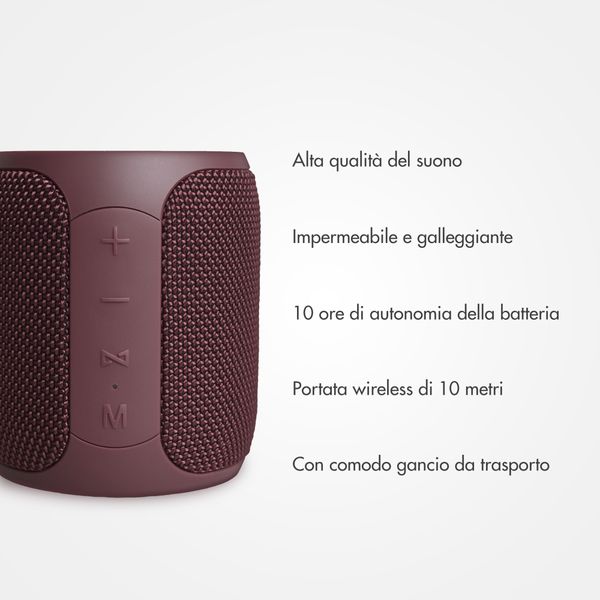 Selencia Altoparlante Bluetooth AquaPlay - Altoparlante wireless - Impermeabile - Bordeaux