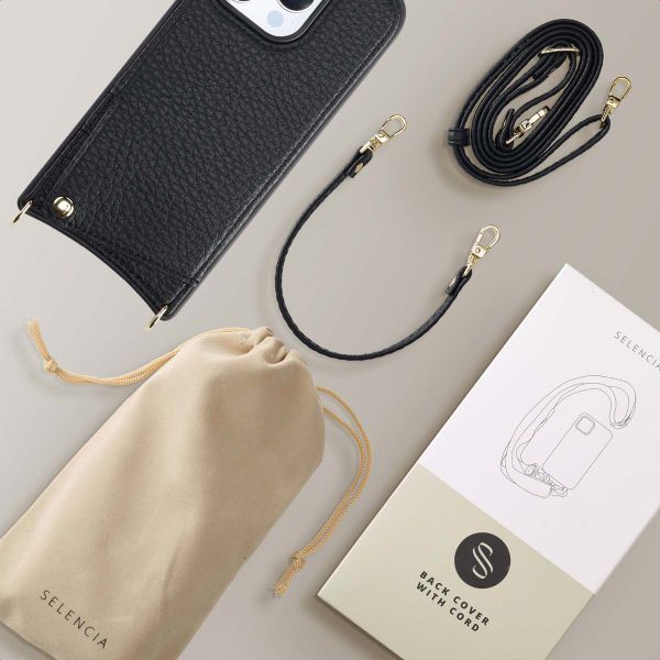 Selencia Cover per telefono Nova con cordino e portacarte Apple iPhone 16 Pro - Nero