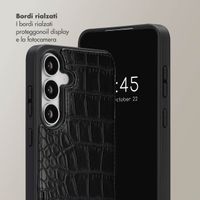 Selencia Cover per telefono Nova Croco con cordino e portacarte Samsung Galaxy S25 FE - Nero