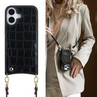 Selencia Cover per telefono Nova Croco con cordino e portacarte Apple iPhone 17 - Nero