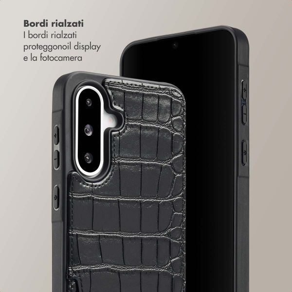 Selencia Cover per telefono Nova Croco con cordino e portacarte Samsung Galaxy A36 / A56 - Nero