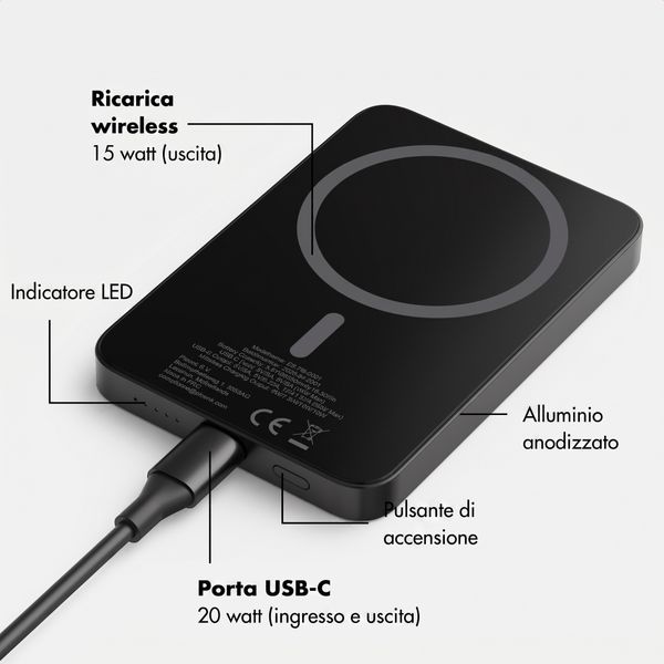 Selencia Vivid Powerbank 5.000 mAh - MagSafe e Qi - Nero / Vintage Peony