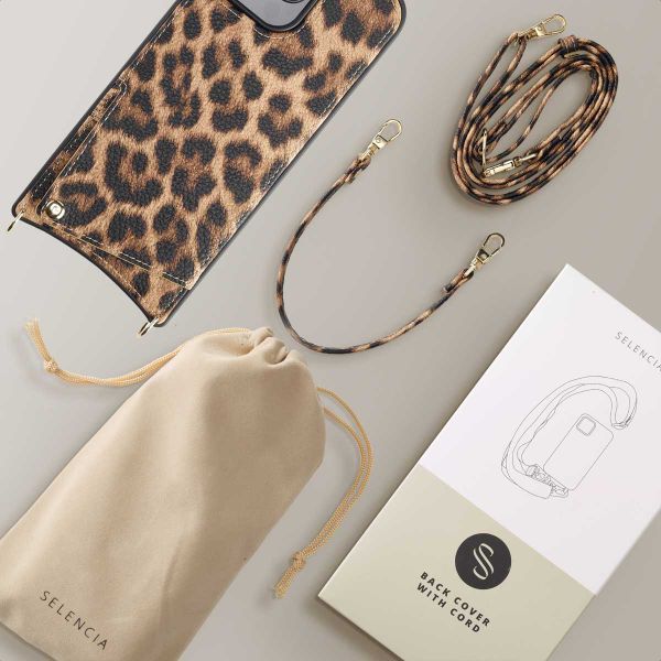 Selencia Cover per telefono Nova con cordino e portacarte Apple iPhone 16 Pro Max - Leopard