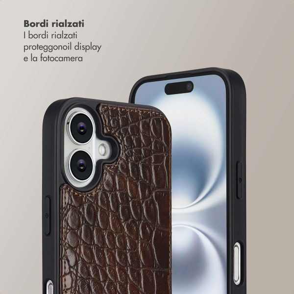 Selencia Cover per telefono Nova Croco con cordino e portacarte Apple iPhone 16 - Choco Brown