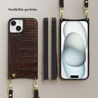 Selencia Cover per telefono Nova Croco con cordino e portacarte Apple iPhone 15 - Choco Brown