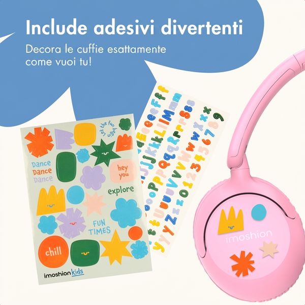 imoshion Cuffie per bambini con filo - cavo AUX - limitatore di decibel - Candy Pink